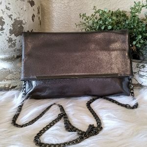 Halogen Metallic Gun Metal Gray Leather Crossbody
